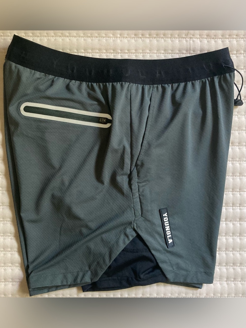 YoungLA Athletic Training Shorts Men’s Small Green Lined 5” Cargo Pockets Gym - Picture 2 of 12